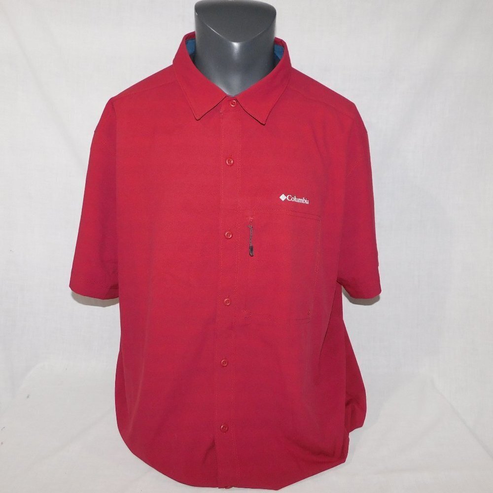 Columbia Mens 2XL Omni-Wick UPF 30 Short Sleeve button Front Burgundy Shirt